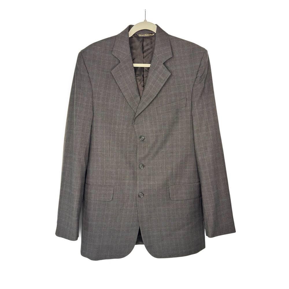 Jack Victor Men's 42L Gray Plaid Super 100s Italian Wool Sport Coat Blazer